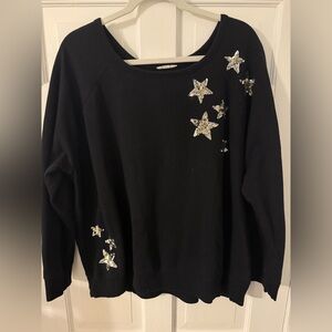 Black Sweatshirt with Silver Star Embellishments